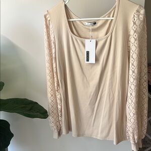 Elegant Cream Lace Sleeve Top